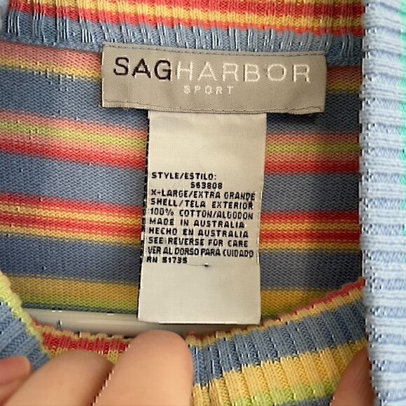 VINTAGE SAG HARBOR Blue Pink Yellow Rainbow Stripe Full Zip Sweatshirt / Sweater - Picture 3 of 11